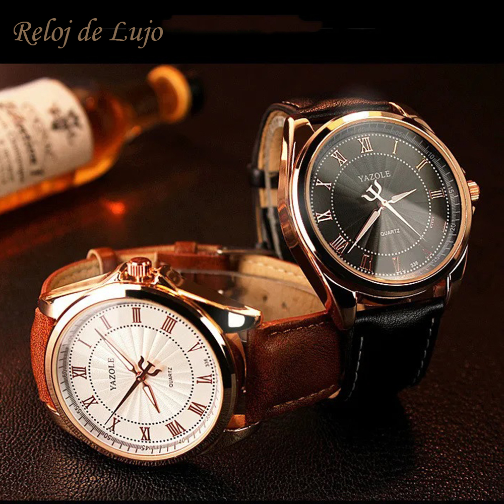 RELOJ HOMBRE CORREA DE CUERO PU YAZOLE 336 RELOJ ANÁLOGO MARRÓN BLANCO - 5