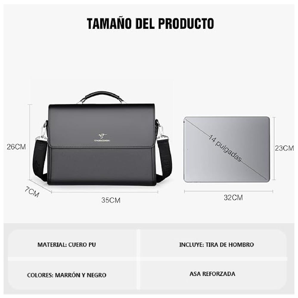 MALETIN EJECUTIVO HOMBRE PORTAFOLIO CROSSBODY DE CUERO PU PARA TRABAJO - 3