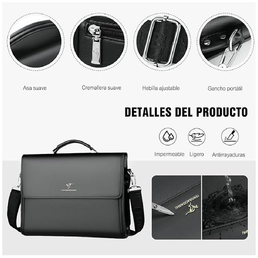 MALETIN EJECUTIVO HOMBRE PORTAFOLIO CROSSBODY DE CUERO PU PARA TRABAJO - 5
