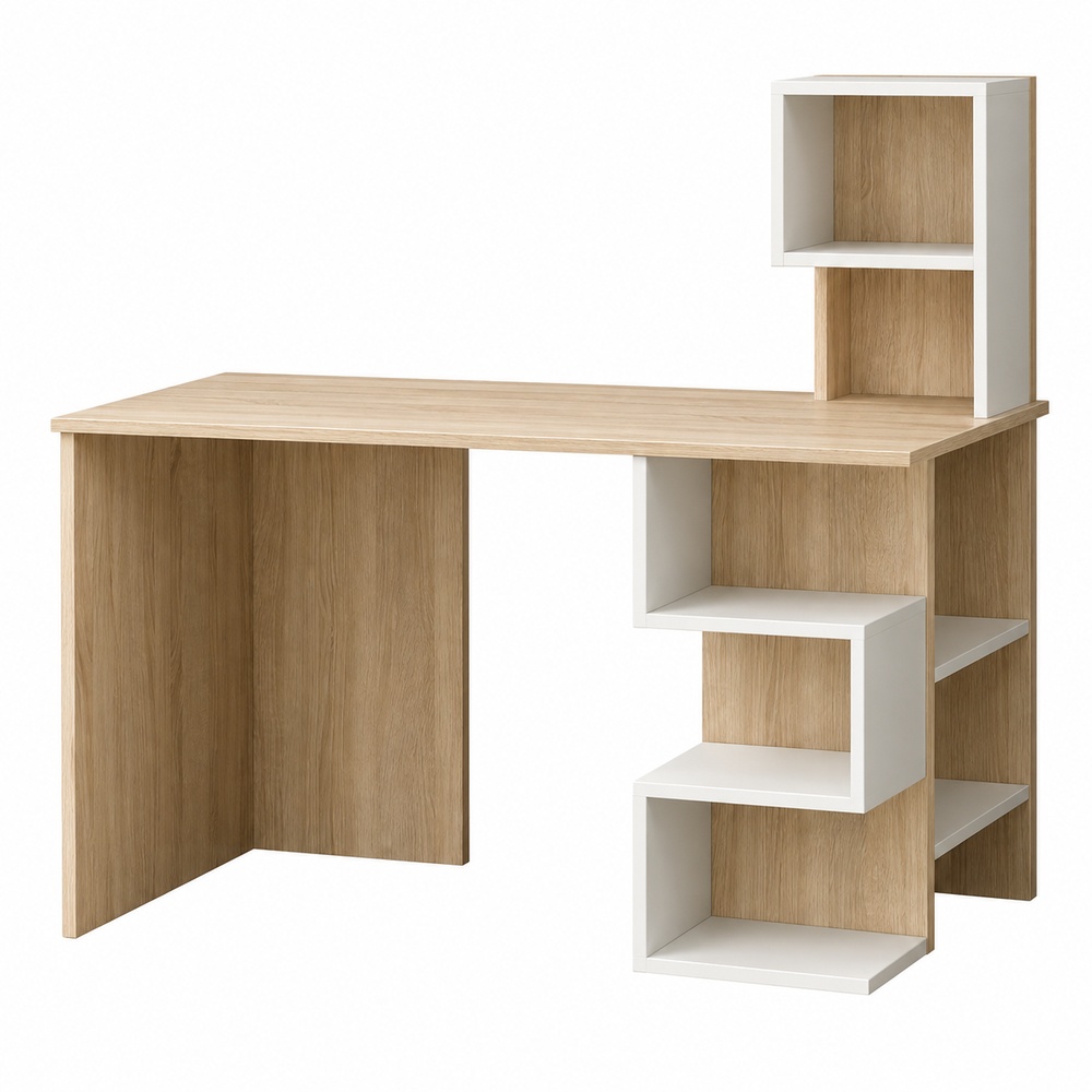 ESCRITORIO MODERNO VENTITAS PERU SHANGELA 55 CM X 115 CM ROVERE Y BLANCO CON REPISAS - 4