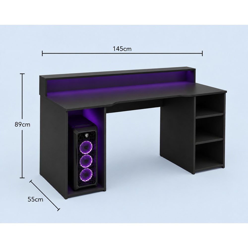 ESCRITORIO GAMER VENTITAS PERU ROYALE 55 CM X 145 CM NEGRO - 4