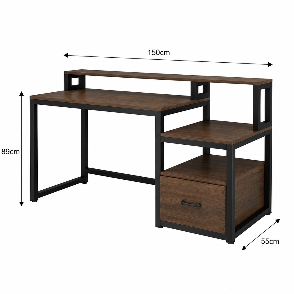 ESCRITORIO VENTITAS PERU FORNITTE 55 CM X 150 CM NOGAL ARCHIVADOR GAMER INDUSTRIAL - 4