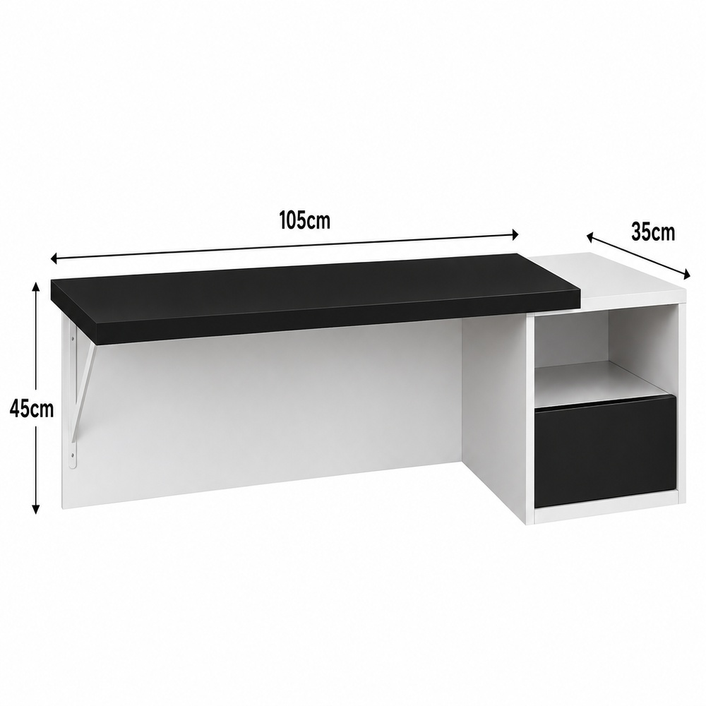 ESCRITORIO VENTITAS PERU GAELIA 35 CM X 105 CM NEGRO Y BLANCO PARA PARED - 6