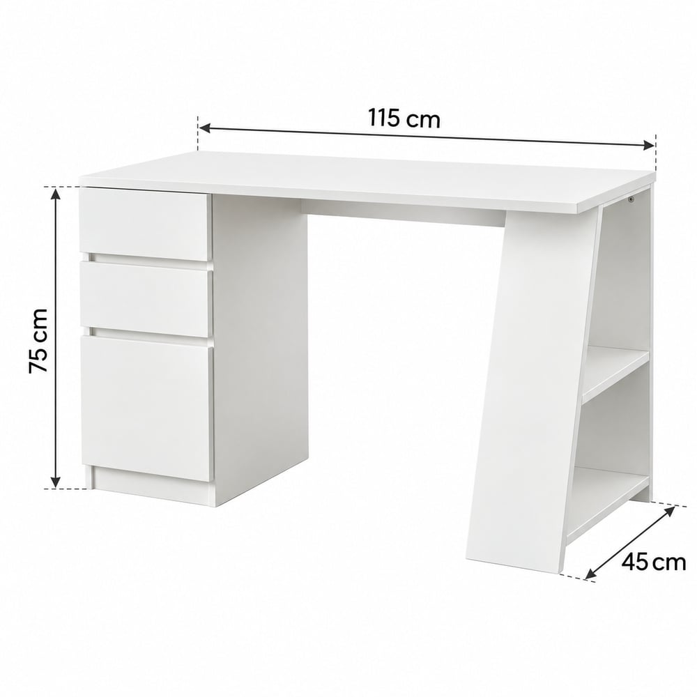 ESCRITORIO MODERNO VENTITAS PERU KAHLEN 45 CM X 115 CM BLANCO 3 CAJONES - 5