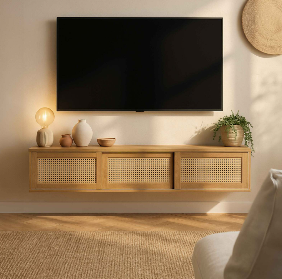 MESA DE TV FLOTANTE RATÁN 50” FALINA VENTITAS HOME ROVERE - 1