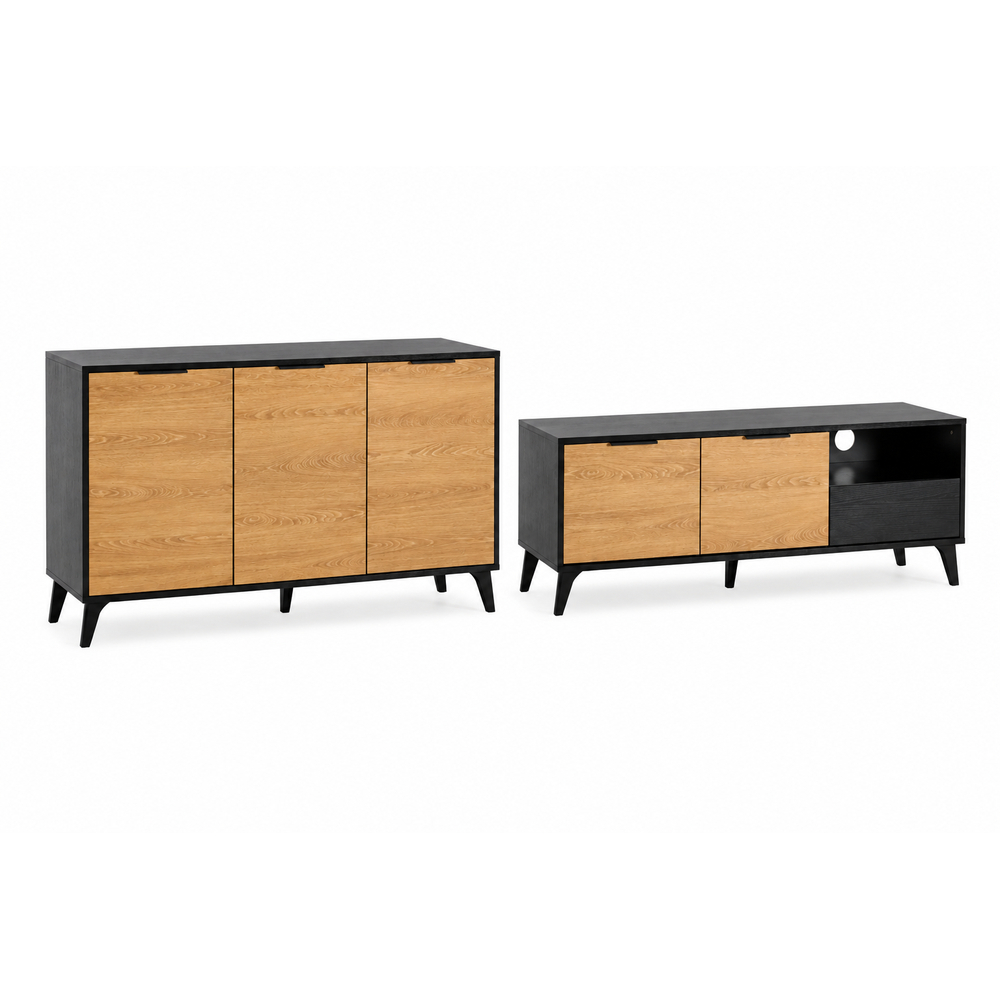 COMBO MESA DE TV 60” + APARADOR URANO NEGRO Y ROVERE - 2