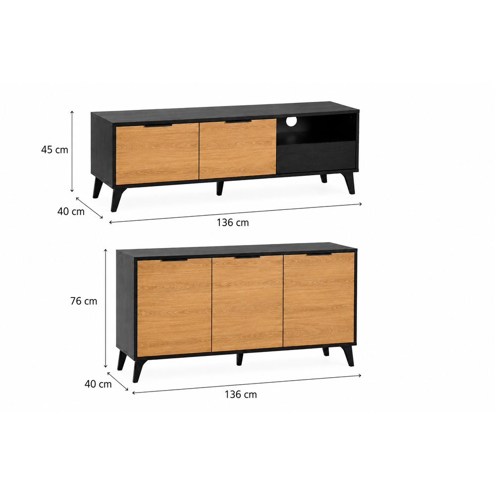 COMBO MESA DE TV 60” + APARADOR URANO NEGRO Y ROVERE - 3