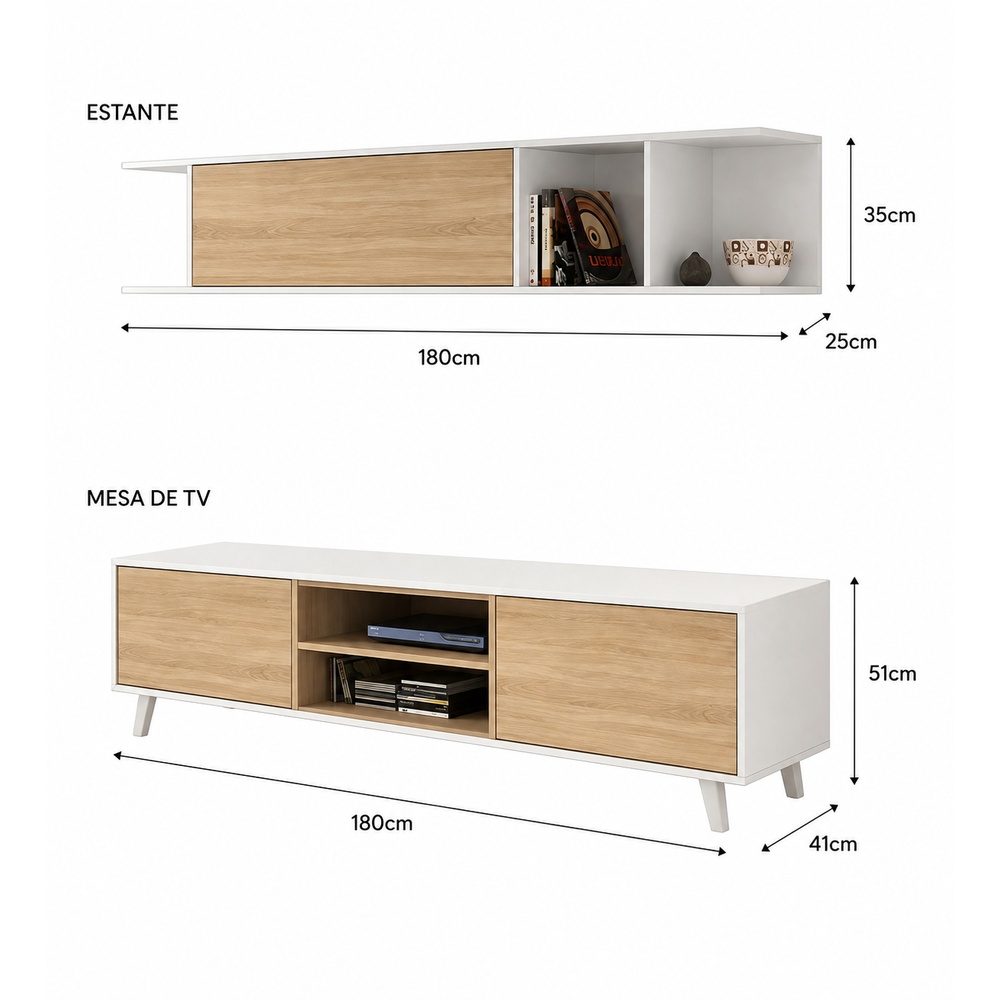 COMBO MESA DE TV 77° + ESTANTE ARTEMISA ROVERE Y BLANCO - 4