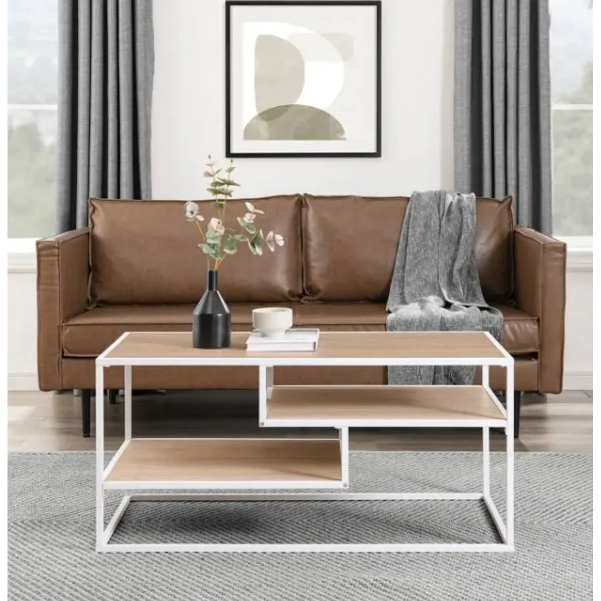MESA DE CENTRO INDUSTRIAL CORINNE VENTITAS HOME NÁCAR Y BLANCO - 1