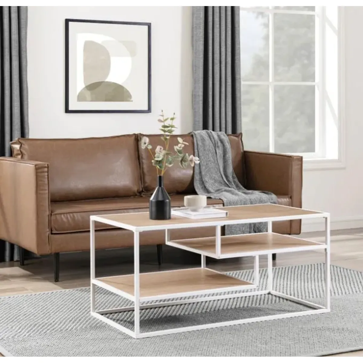 MESA DE CENTRO INDUSTRIAL CORINNE VENTITAS HOME NÁCAR Y BLANCO - 2