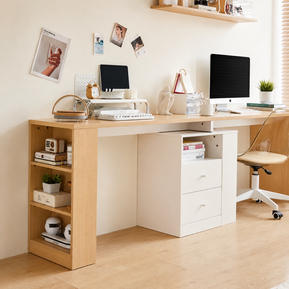 ESCRITORIO DOBLE YVANA VENTITAS HOME COLOR ROVERE Y BLANCO - 6