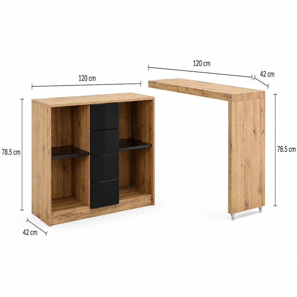 ESCRITORIO EN L SASSY VENTITAS HOME COLOR MACADAMIA Y HIGH GLOSS NEGRO - 4
