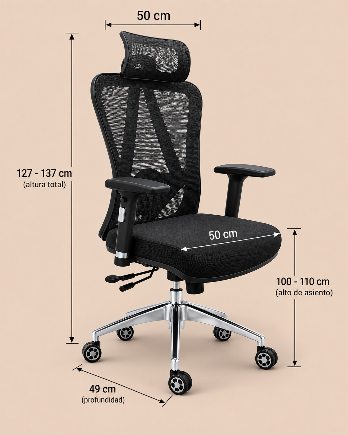 SILLA ERGONÓMICA EJECUTIVA PRESIDENTE VENTITAS HOME NEGRO - 4