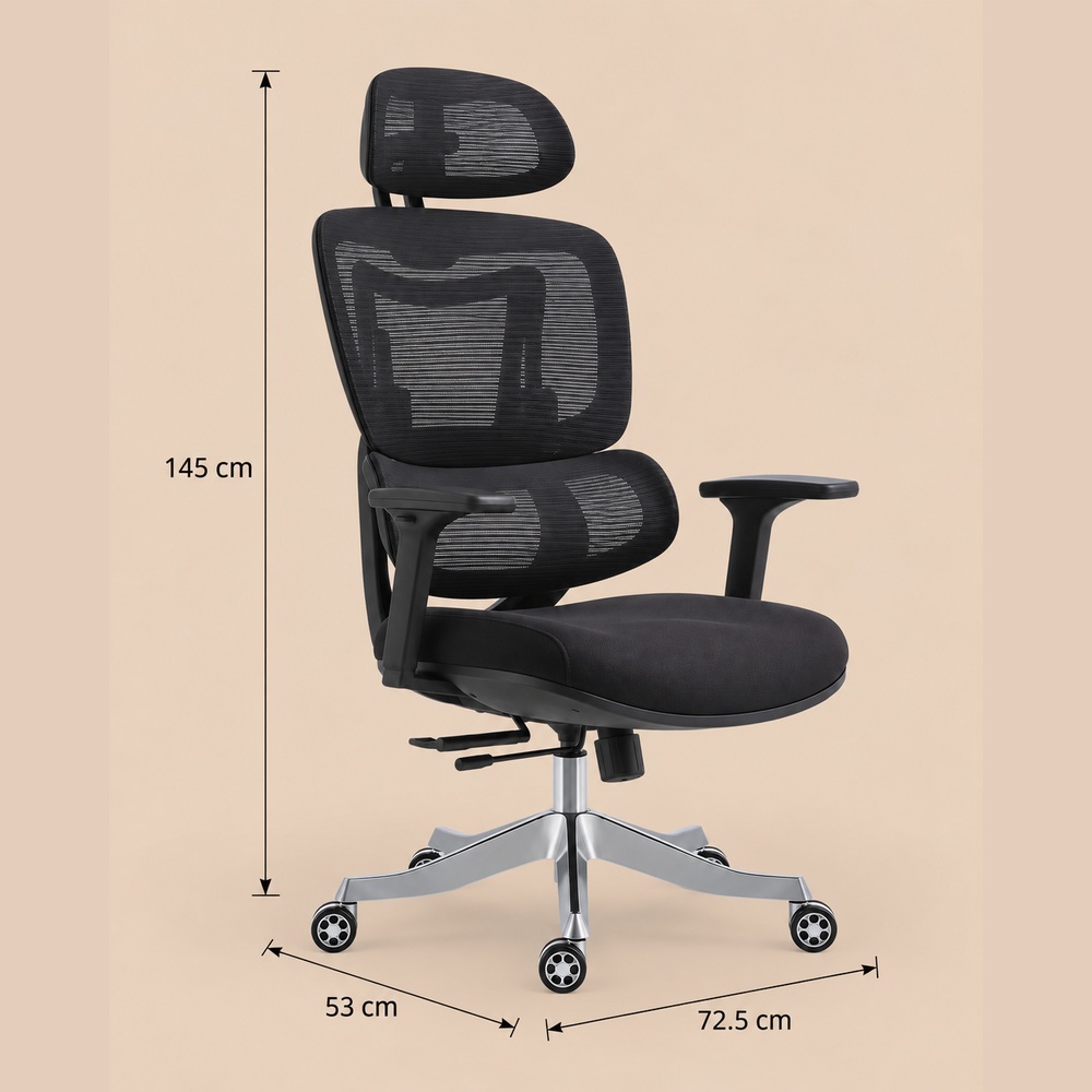 SILLA DE OFICINA ERGONÓMICA GIRATORIA ÁMBAR NEGRO VENTITAS HOME - 3