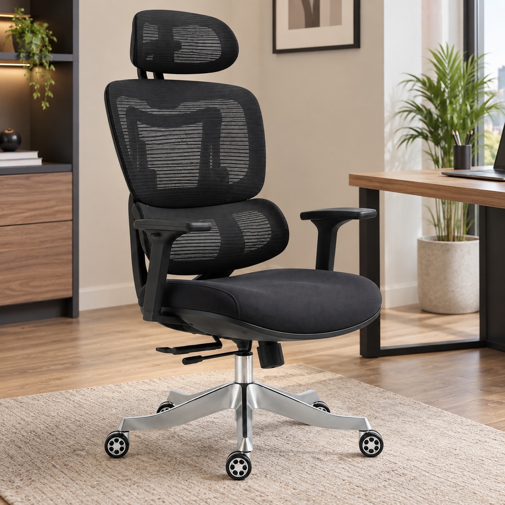 SILLA DE OFICINA ERGONÓMICA GIRATORIA ÁMBAR NEGRO VENTITAS HOME - 4
