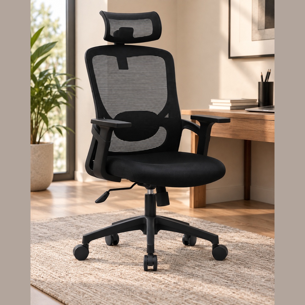 SILLA DE OFICINA DE MALLA MÓNACO NEGRO VENTITAS HOME - 5