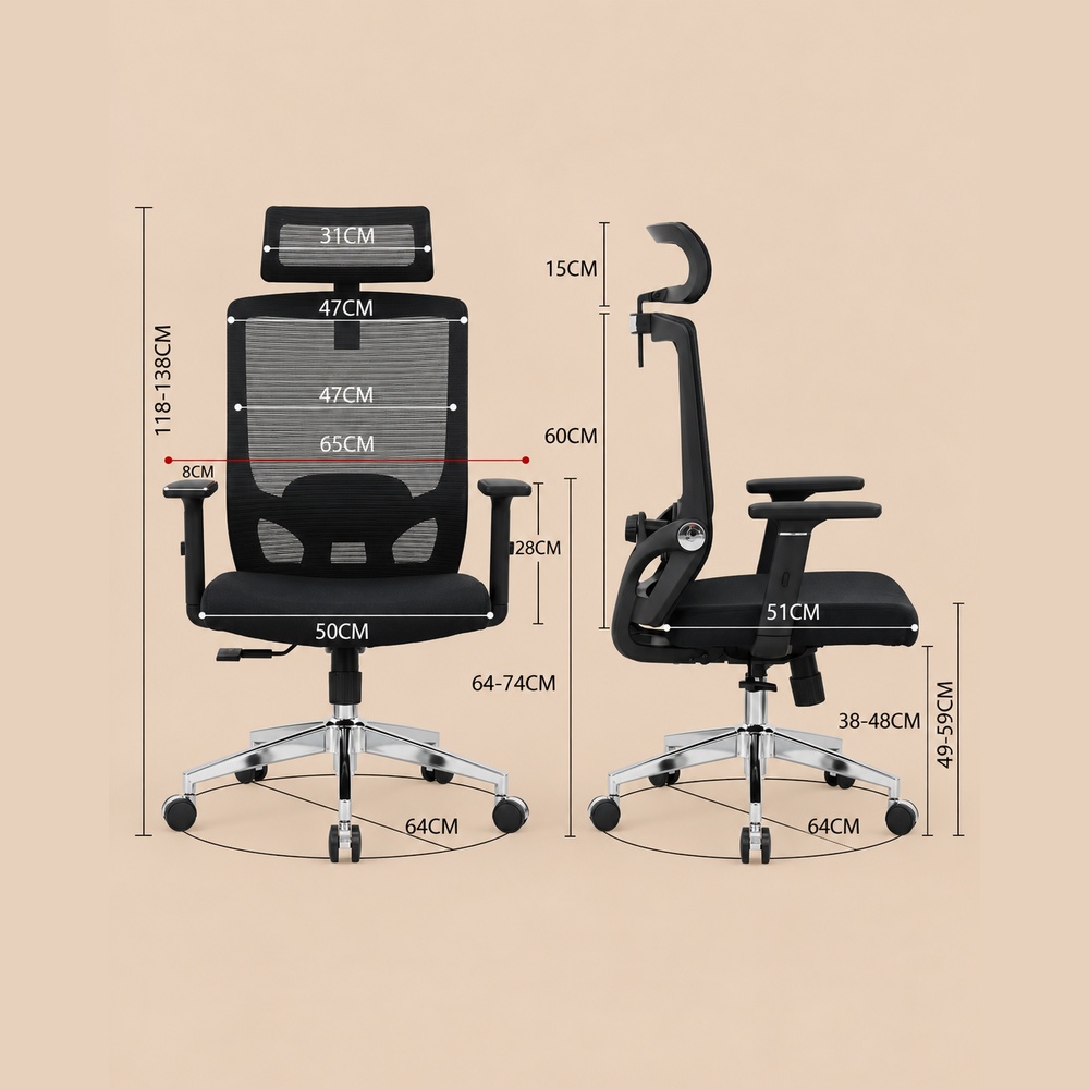 SILLA ERGONÓMICA ASPEN NEGRO VENTITAS HOME - 4
