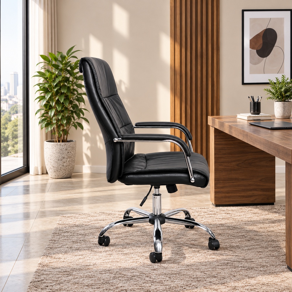 SILLA DE OFICINA ERGONÓMICA CUERO NÁPOLES NEGRO VENTITAS HOME - 5