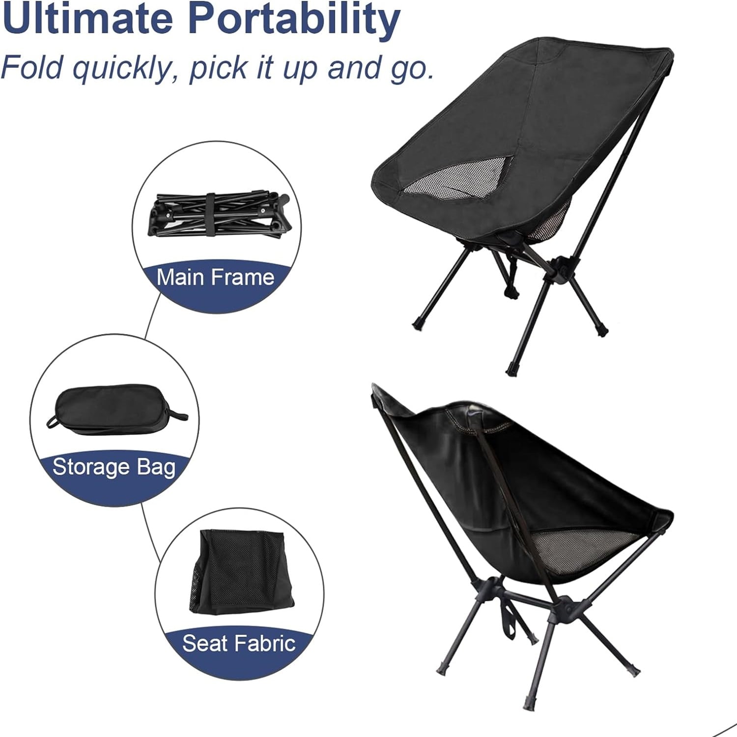 SILLA PORTÁTIL CAMPING MOON CHAIR PLEGABLE ULTRALIGERO COMPACTA - 2