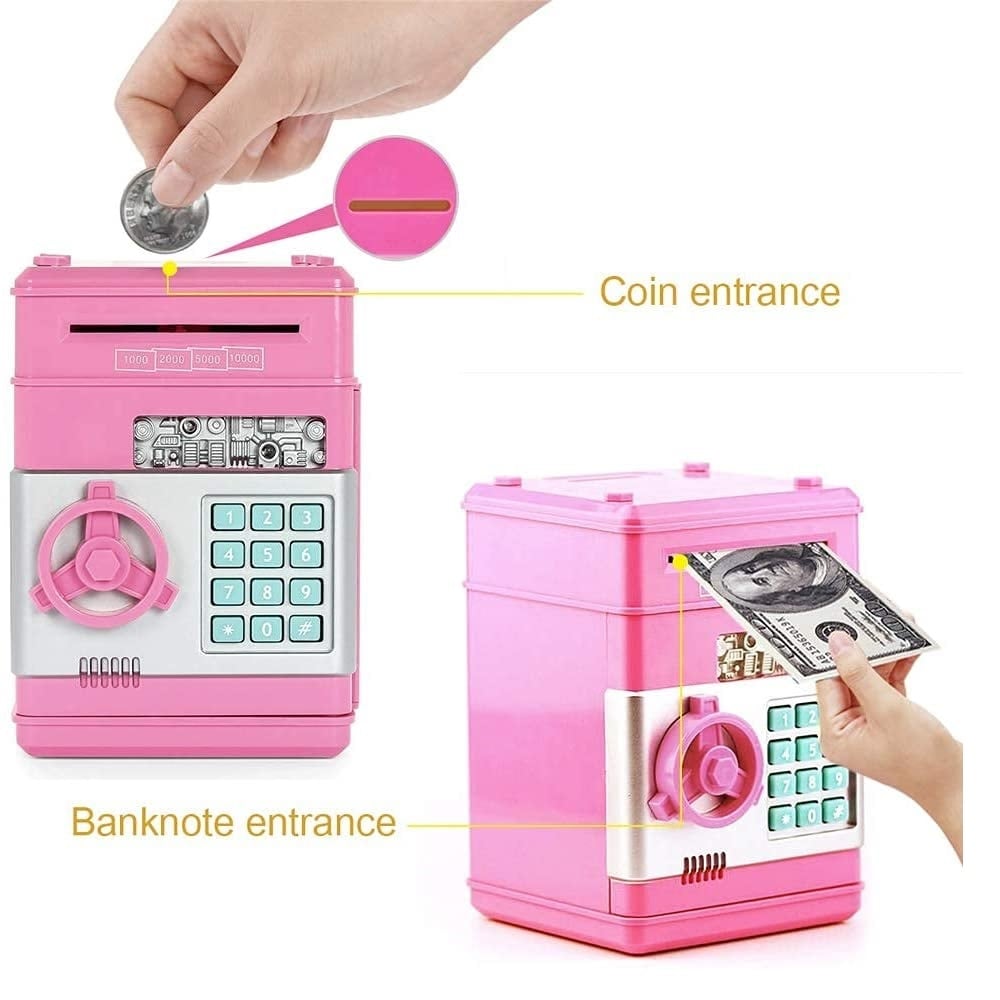 ALCANCIA CAJA FUERTE ELECTRONICA DE MONEDAS Y BILLETES - ROSADO - 2