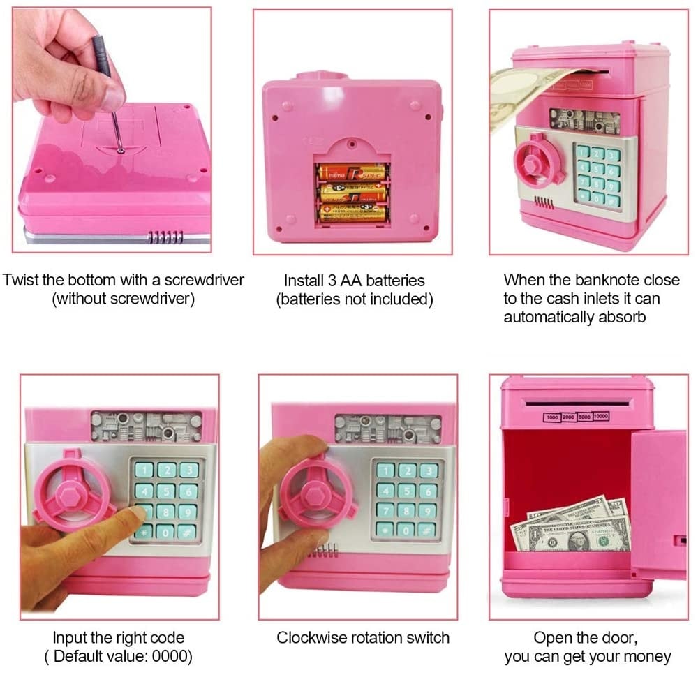 ALCANCIA CAJA FUERTE ELECTRONICA DE MONEDAS Y BILLETES - ROSADO - 3