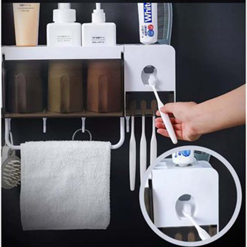 DISPENSADOR AUTOMÁTICO DE PASTA DENTAL PORTA CEPILLOS DE DIENTES 3T - 4