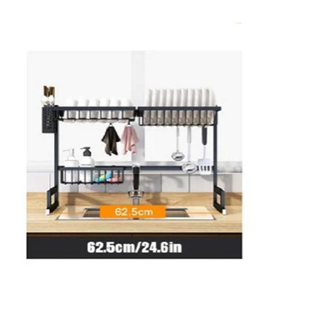 ESCURRIDOR DE PLATOS ESTANTE DE FREGADERO INOXIDABLE 63CM - NEGRO - 2