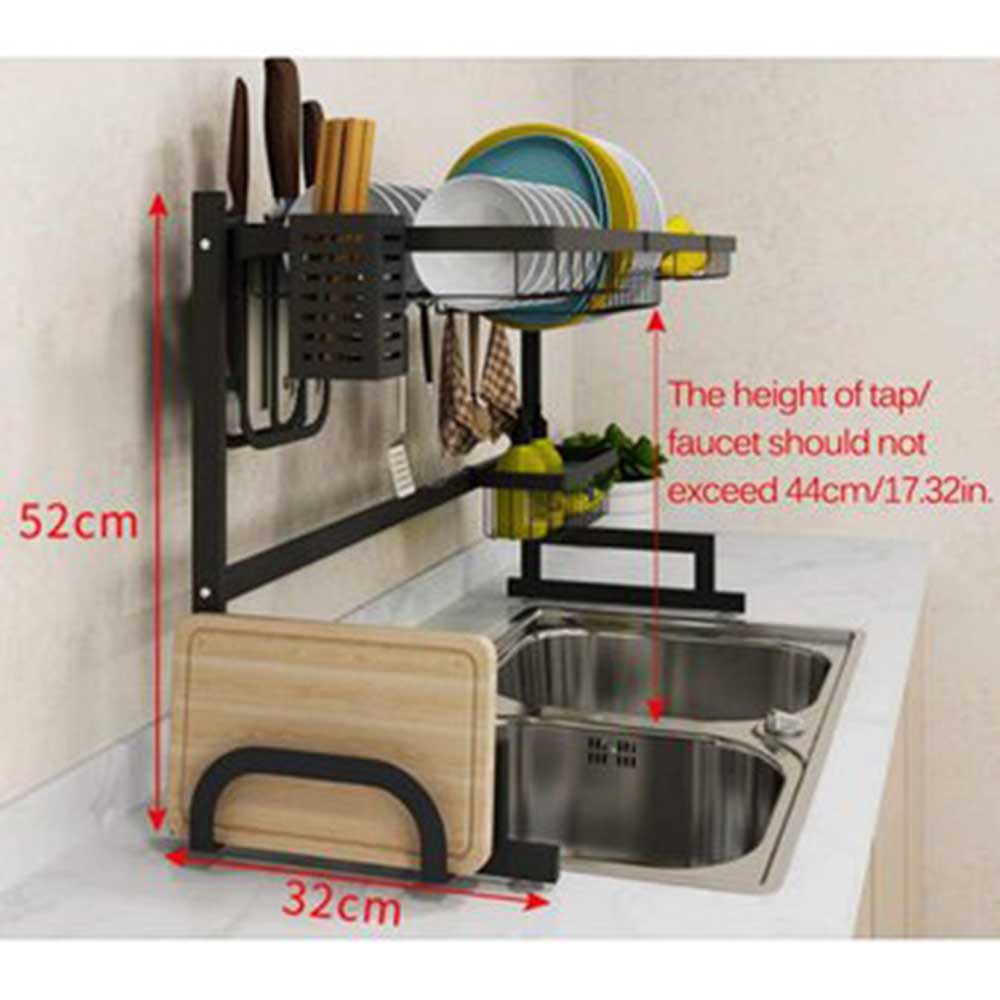 ESCURRIDOR DE PLATOS ESTANTE DE FREGADERO INOXIDABLE 63CM - NEGRO - 4