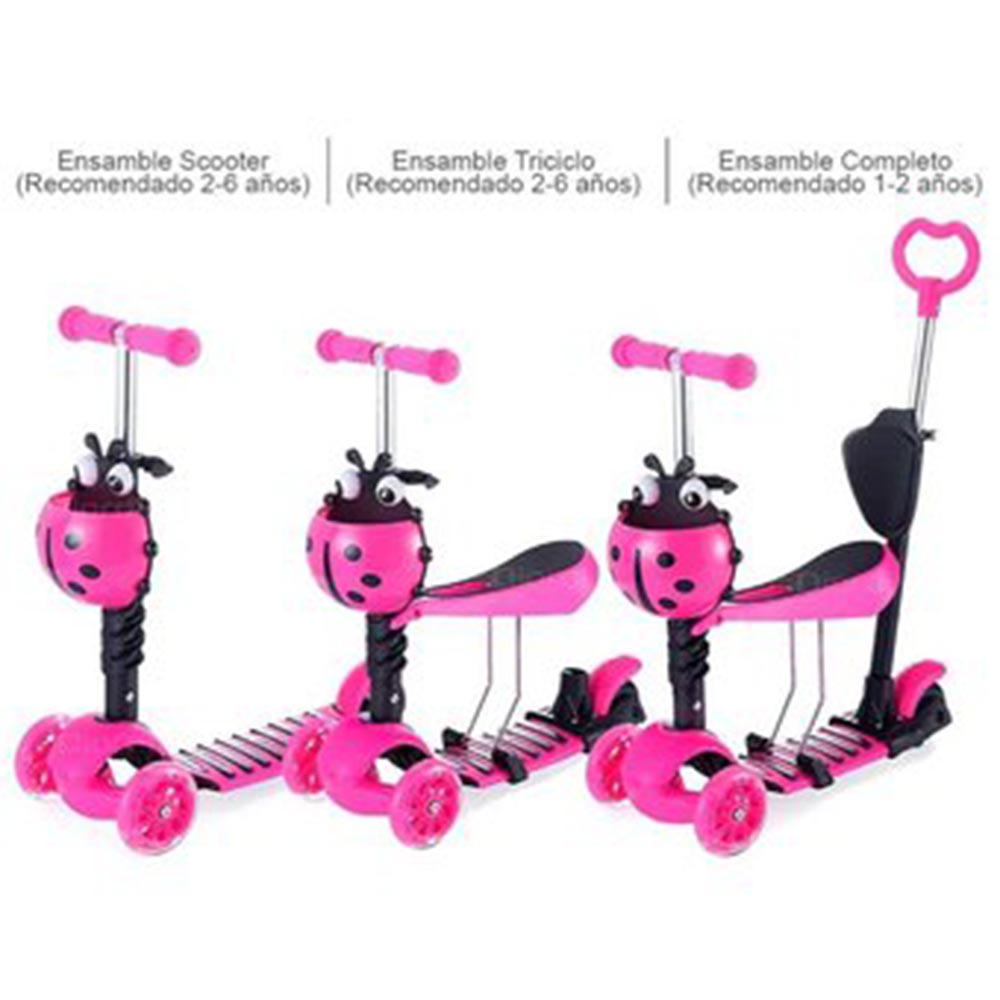 SCOOTER, MARIQUITA, 5 EN 1, CON SILLITA REMOVIBLE, GUÍA, COLORES - ROSADO - 4