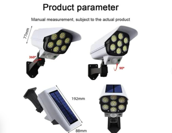LÁMPARA SOLAR FOCO SENSOR MOVIMIENTO CON FORMA DE CÁMARA DE SEGURIDAD 77 LED - 2