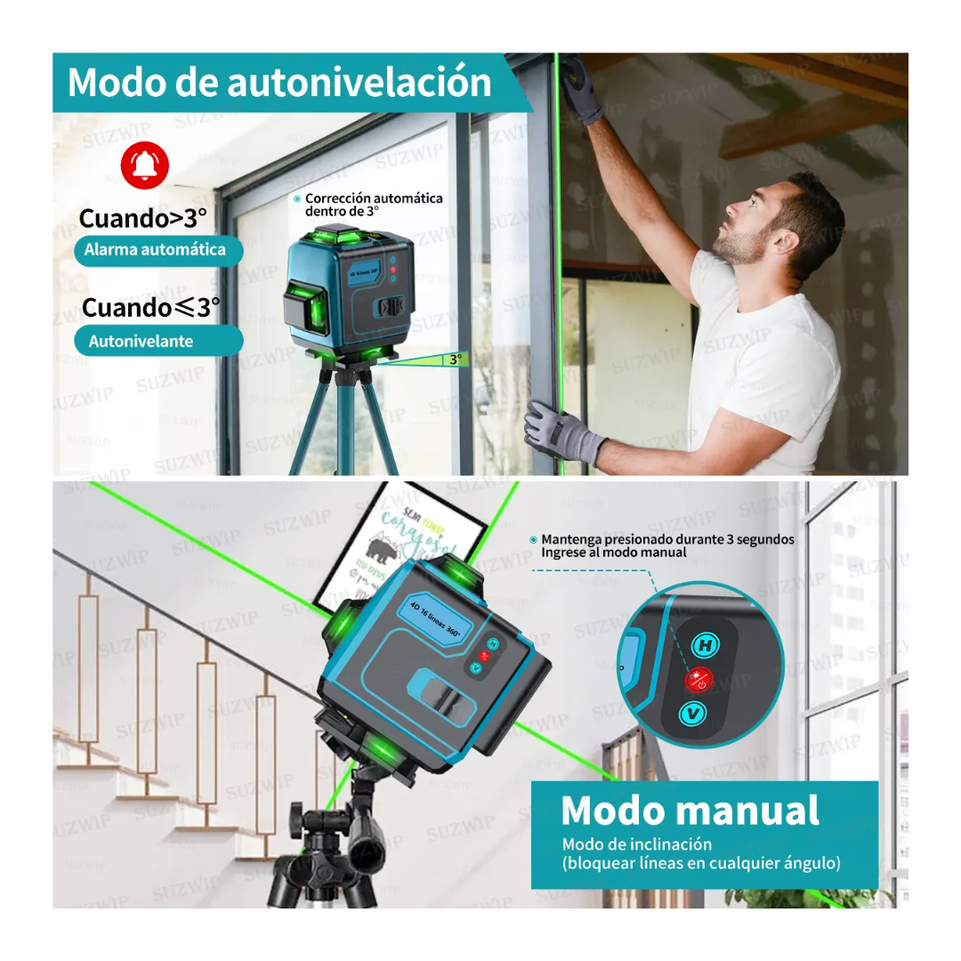 NIVEL LÀSER AUTONIVELANTE CON TRÍPODE 360 GRADOS - 4