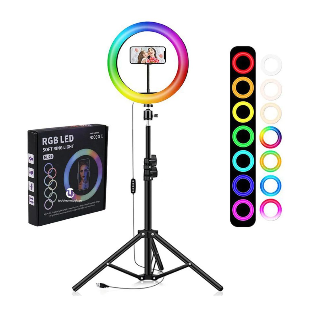ARO LUZ LED 26CM RGB COLORES + TRIPODE 2.10 METROS KIT - 1