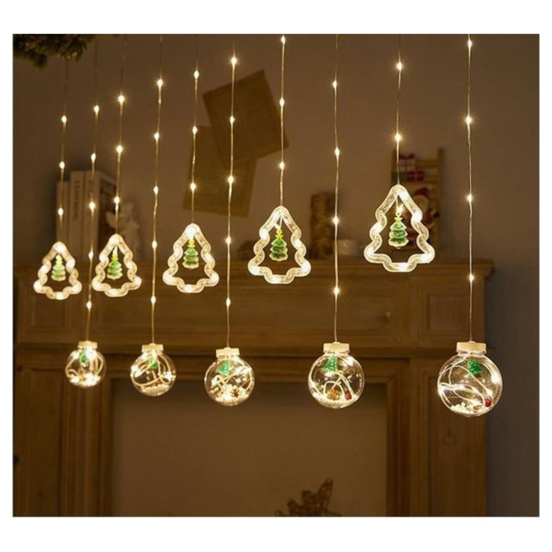 CORTINAS DE LUCES NAVIDEÑAS CON FORMA DE ESFERA Y ÁRBOL - 1