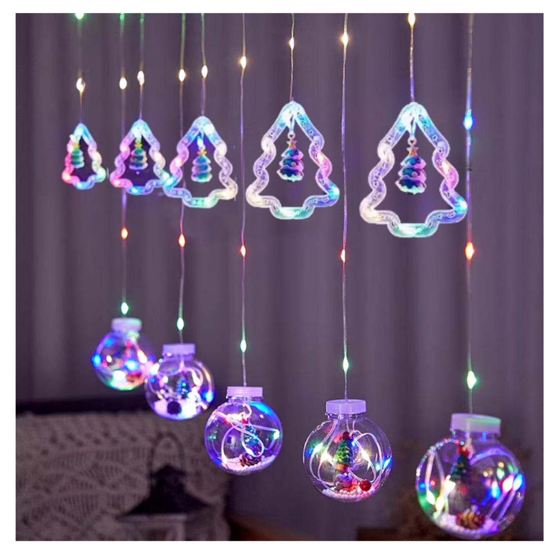 CORTINAS DE LUCES NAVIDEÑAS CON FORMA DE ESFERA Y ÁRBOL - 2