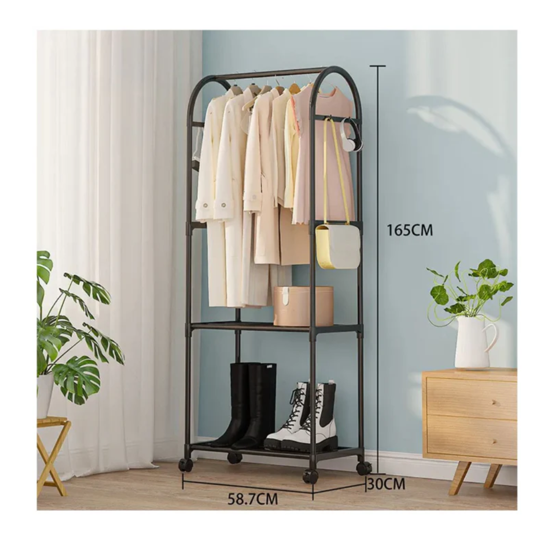 COLGADOR DE ROPA ZAPATERA ELEGANTE CON RUEDAS 165X59X30 CM - 2