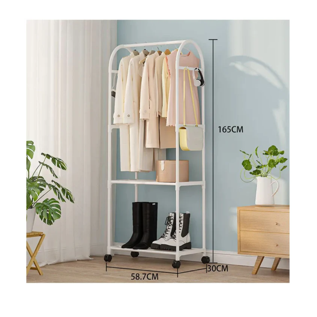 COLGADOR DE ROPA ZAPATERA ELEGANTE CON RUEDAS 165X59X30 CM - 4