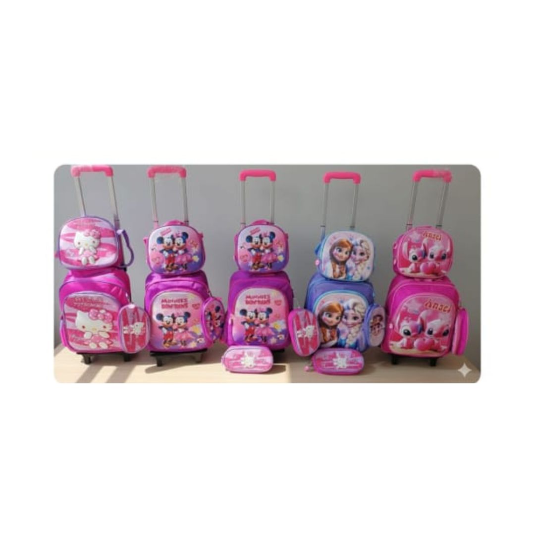 MOCHILA CON RUEDAS PARA NIÑA DE DISNEY Y HELLO KITTY 3 EN 1