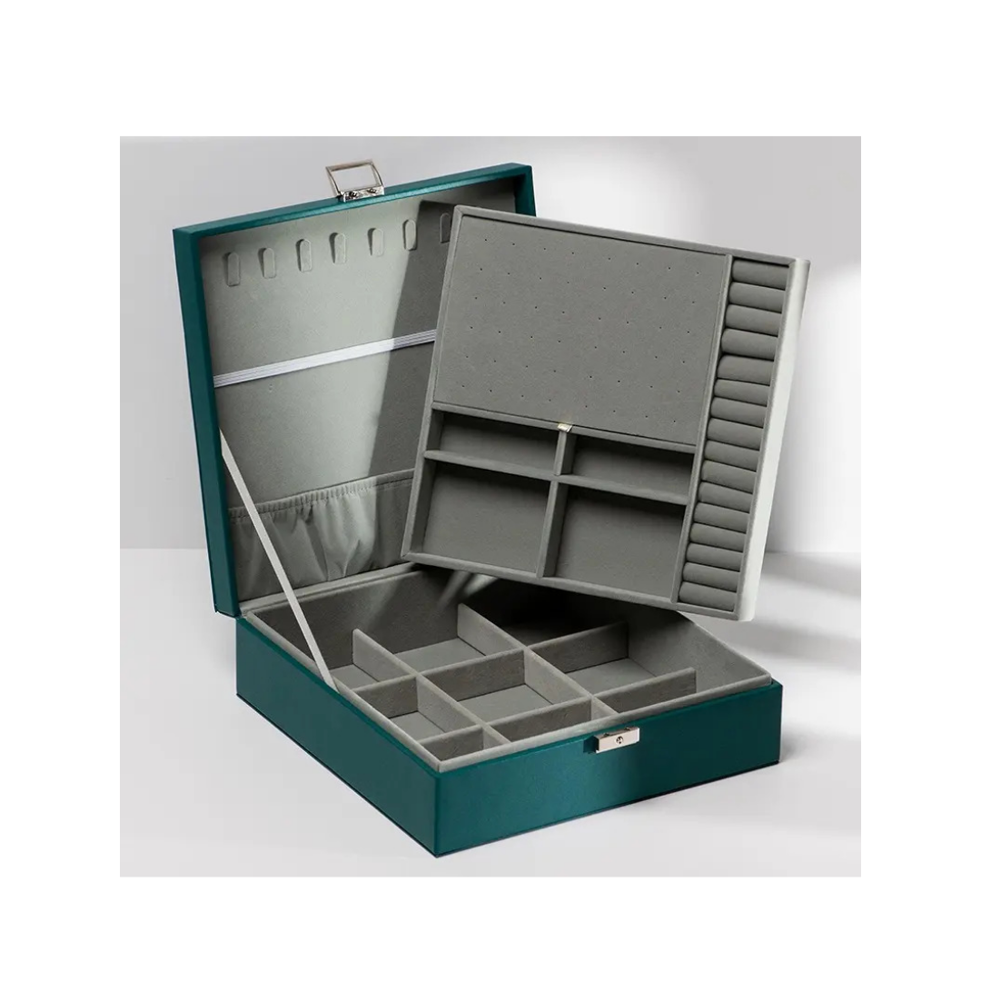 CAJA DE JOYERIA GRANDE DE DOBLE CAPA VERDE - 2