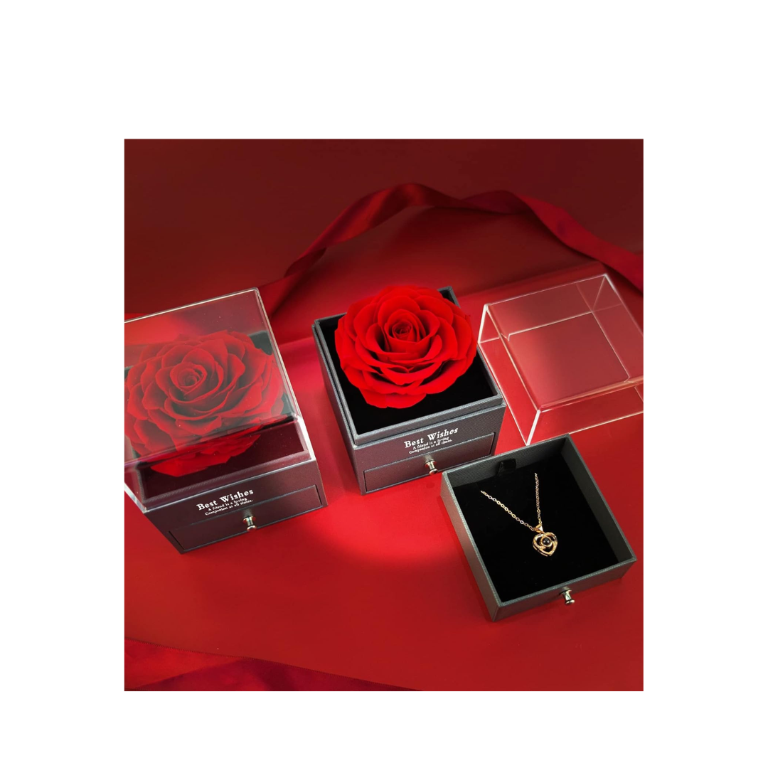 CAJA DE ROSA ETERNA CON JOYERIA - 1