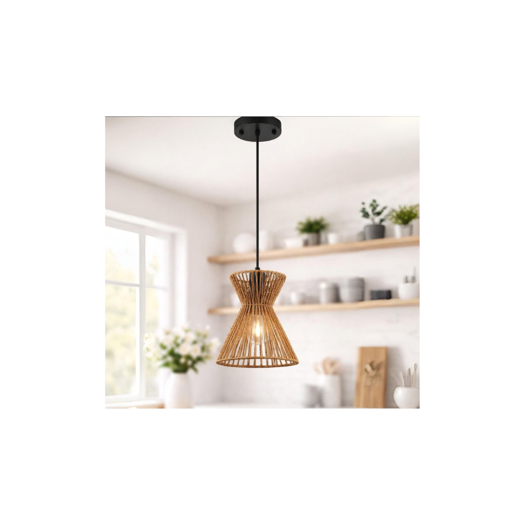 LÁMPARA LED COLGANTE RÙSTICA DE SOGA CON DISEÑO RELOJ DE ARENA - 2