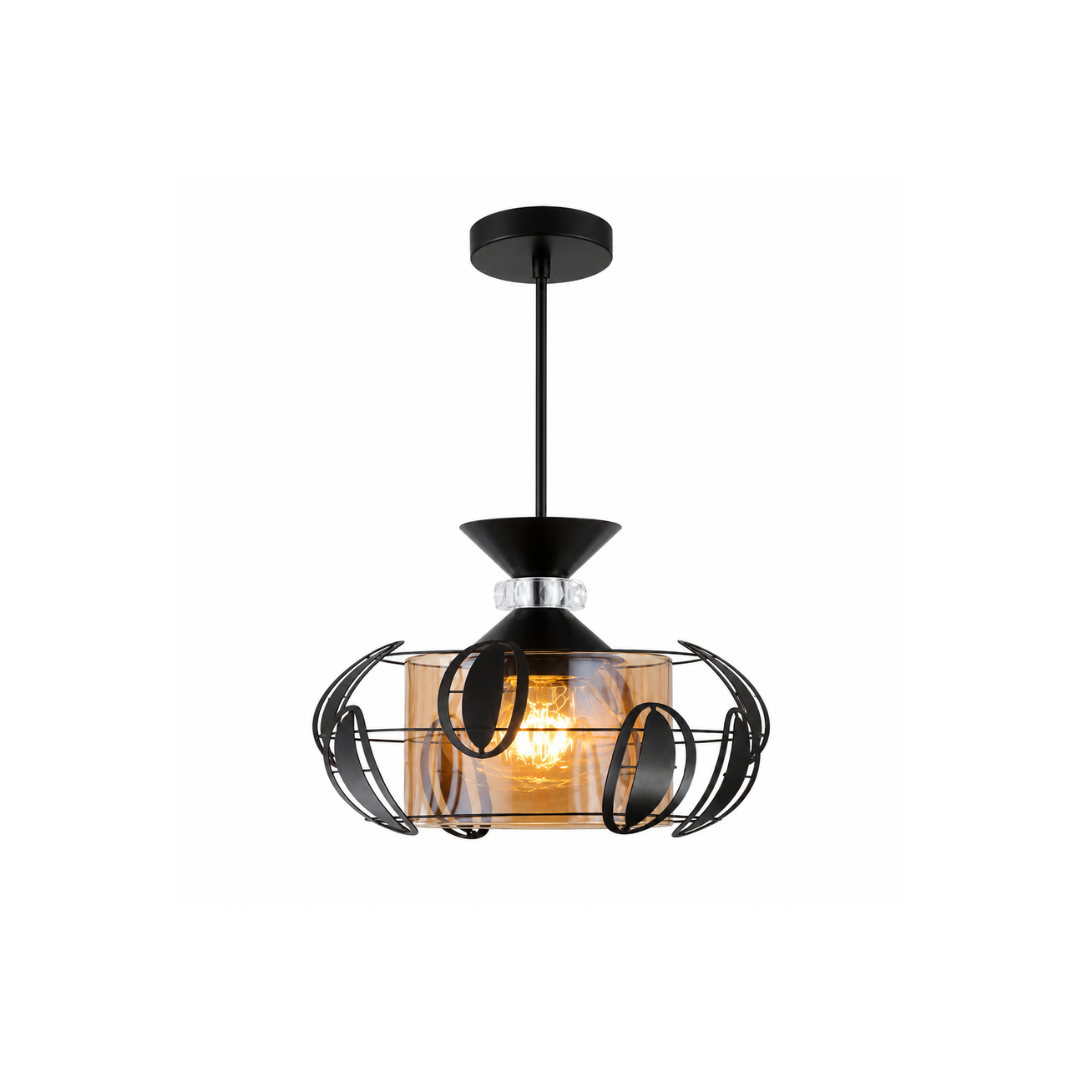 LÁMPARA LED COLGANTE CON VIDRIO ÁMBAR Y REJILLA DE HOJAS - 2