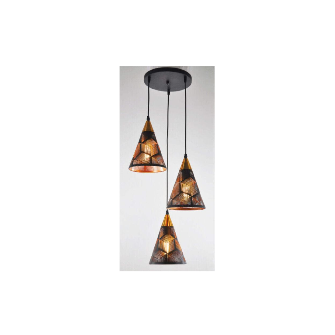 LÁMPARA TRIPLE COLGANTE DE TECHO CON PANTALLA CALADA CÓNICA - 2
