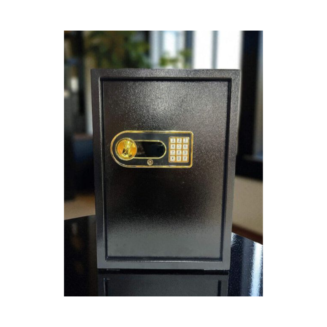 CAJA FUERTE DE SEGURIDAD DIGITAL DE DISEÑO NEGRO CON BORDE DORADO - 1
