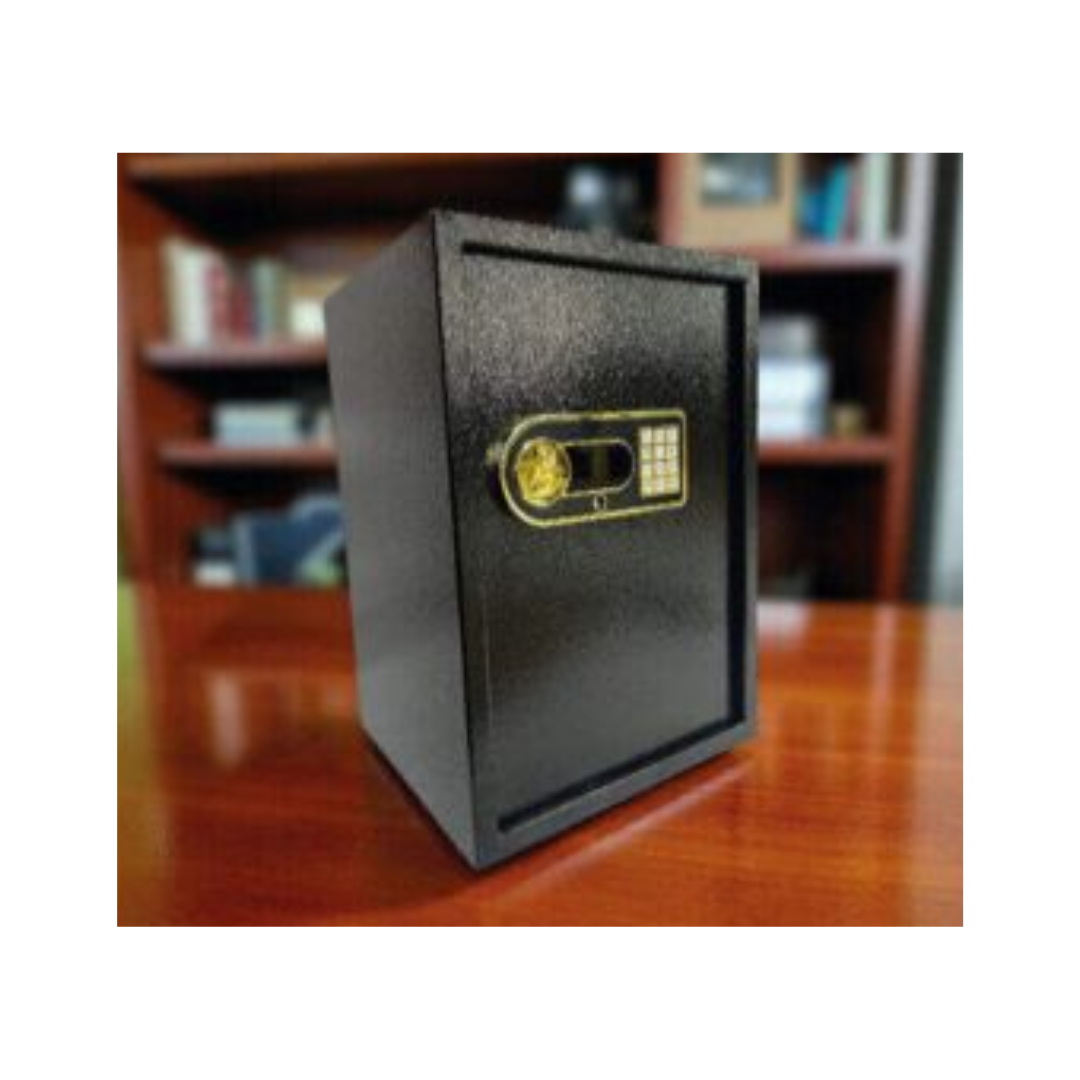 CAJA FUERTE DE SEGURIDAD DIGITAL DE DISEÑO NEGRO CON BORDE DORADO - 2