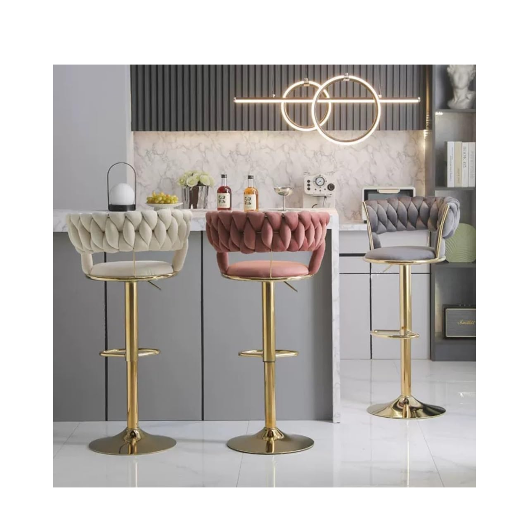BANCO DE BAR MODERNO AJUSTABLE CON BASE DORADA - 1