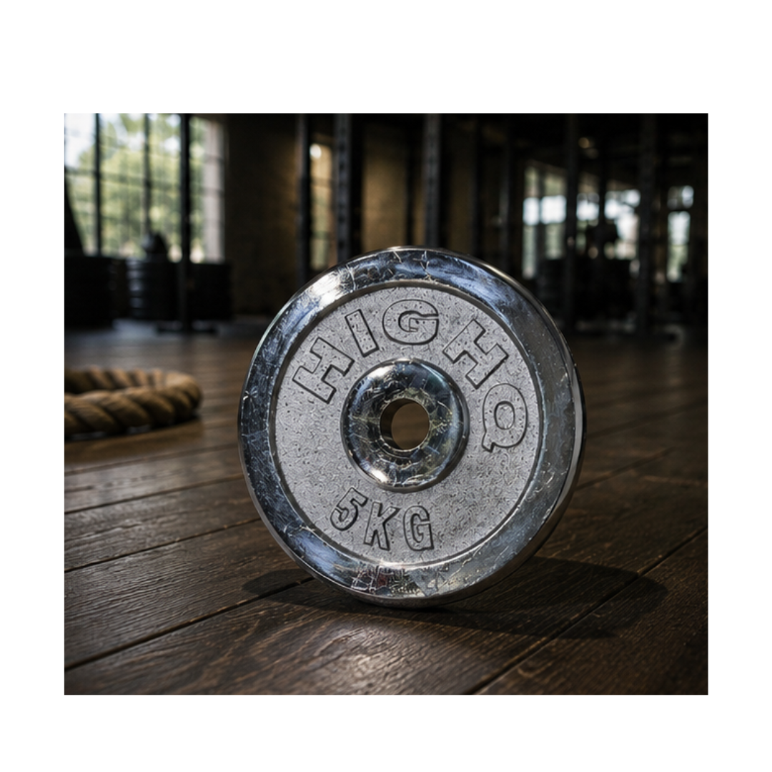 DISCO CROMADO DE 5 KG PARA BARRA Y MANCUERNA - 1