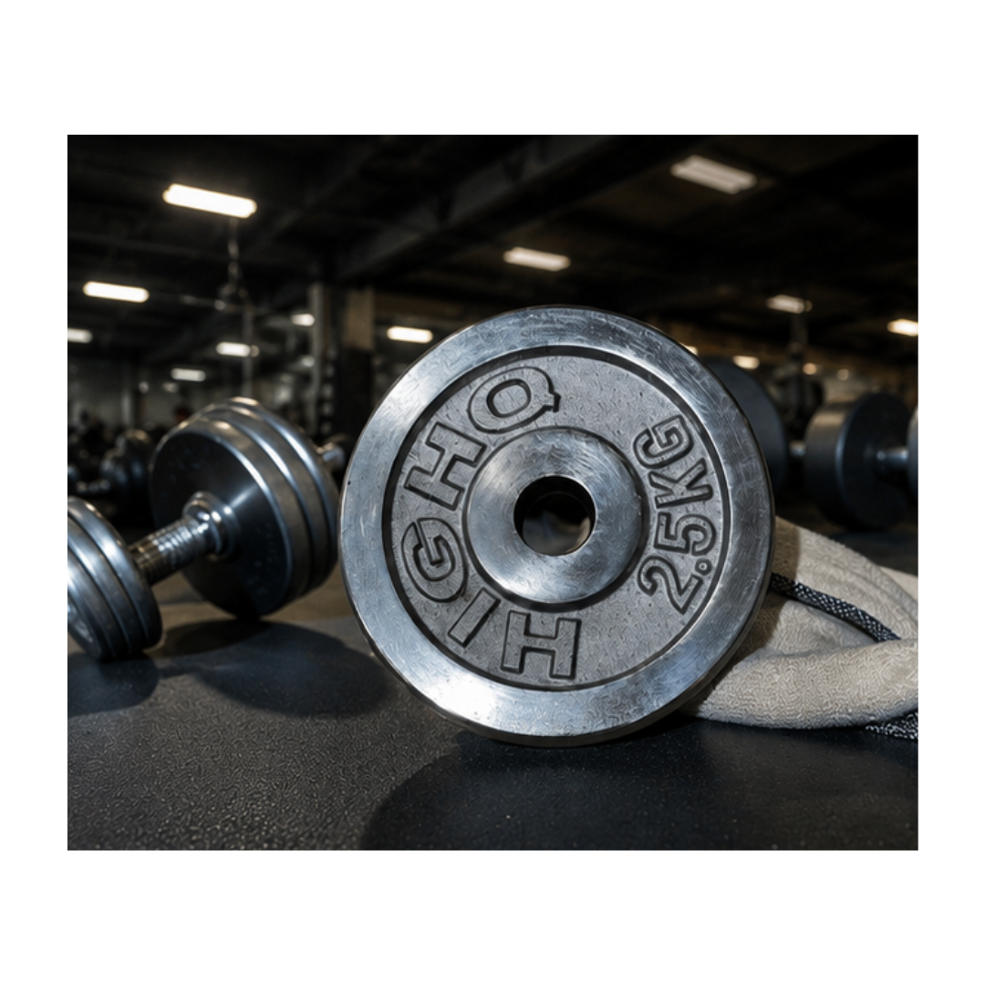 DISCO CROMADO DE 2.5 KG PARA BARRA Y MANCUERNA - 1