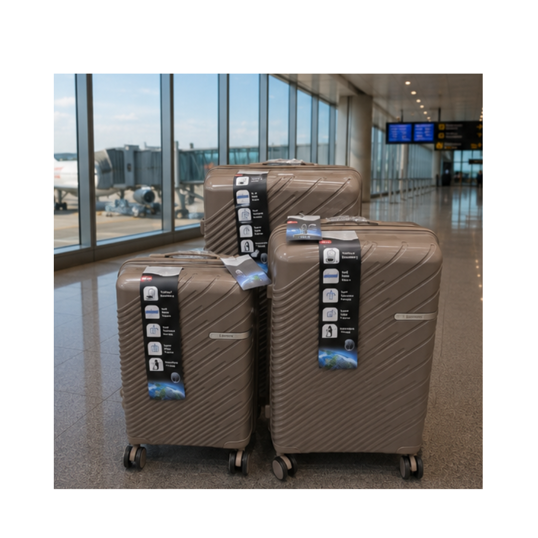 SET DE 3 MALETAS DE VIAJE RÍGIDAS CON RUEDAS DE COLOR GRIS ARENA - 1