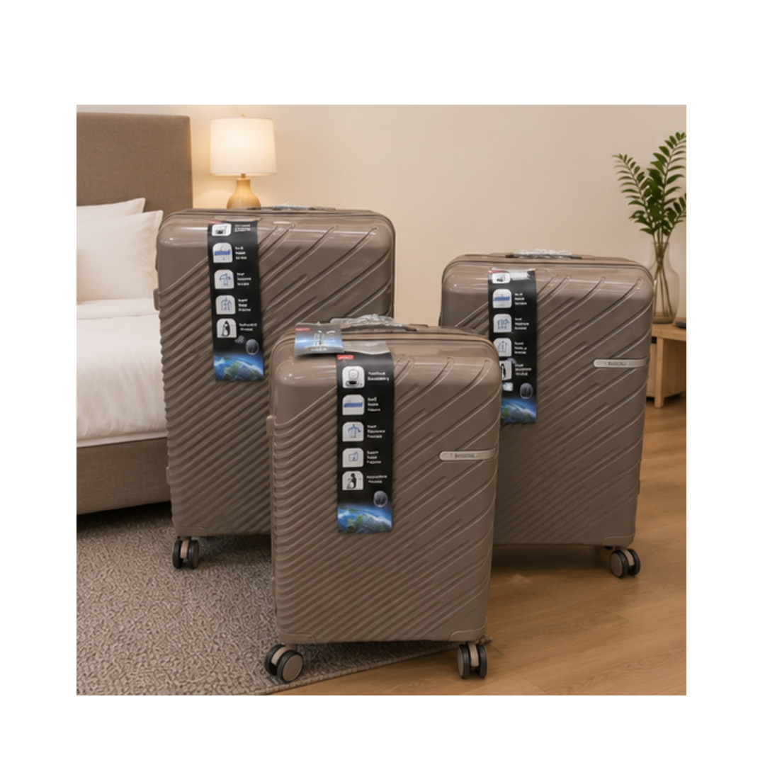 SET DE 3 MALETAS DE VIAJE RÍGIDAS CON RUEDAS DE COLOR GRIS ARENA - 2