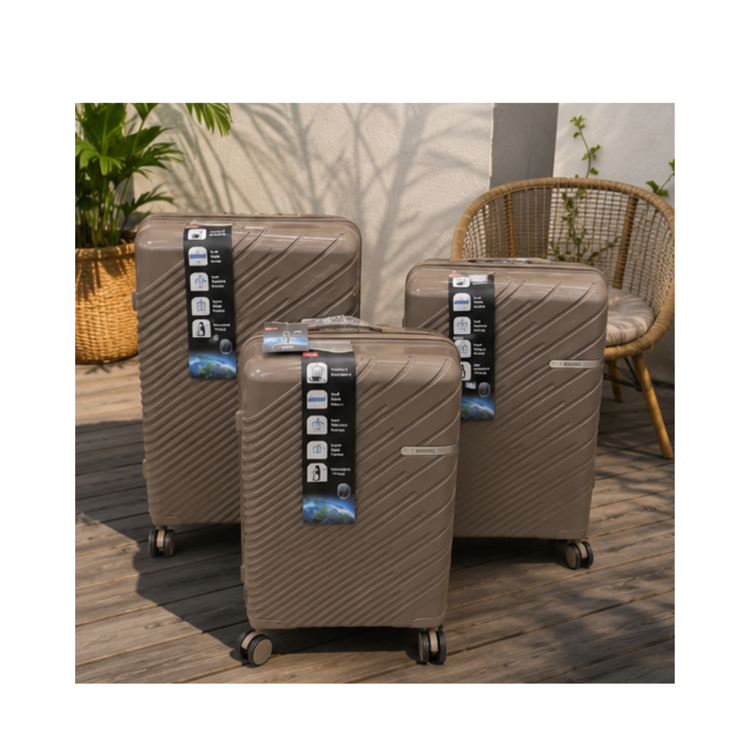 SET DE 3 MALETAS DE VIAJE RÍGIDAS CON RUEDAS DE COLOR GRIS ARENA - 3